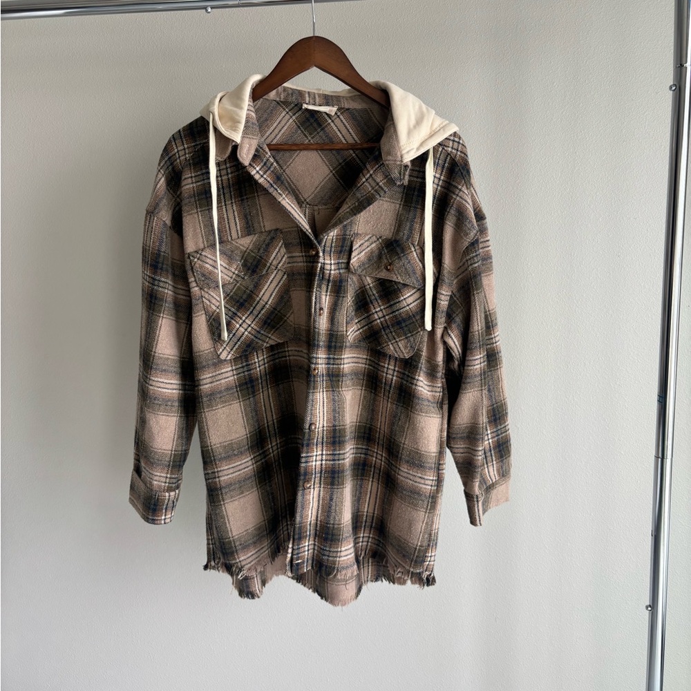 Altar'd State Brown and Cream Utility Jacket with Hood